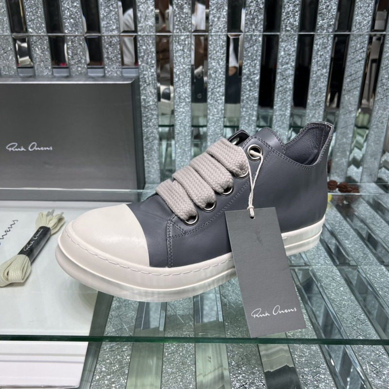 Rick Owens Fogachine Leather Sneakers Grey Blue