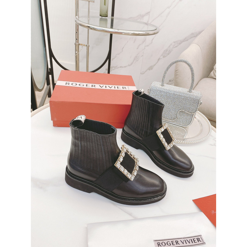 Roger Vivier Viv Ranger Crystal-embellished Patent-leather Chelsea Boots Brown