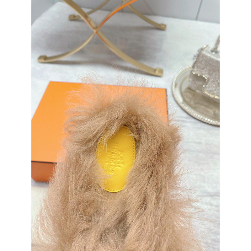 H**mes fur loafers yellow