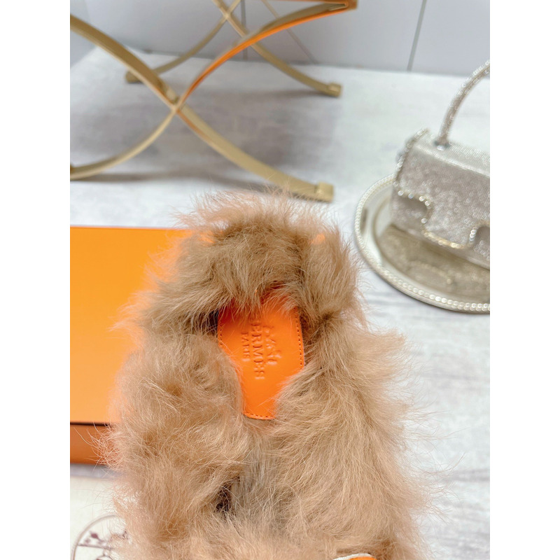 H**mes fur loafers orange