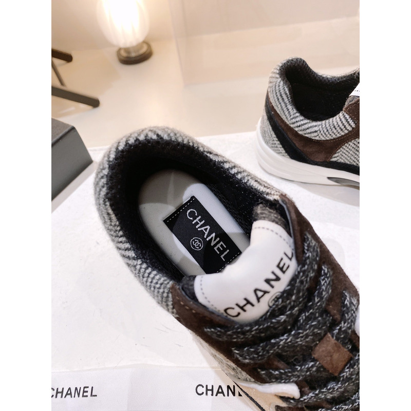 Ch*el fabric & suede calfskin sneakers