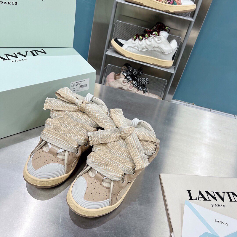 Lanvin Curb Leather Sneakers Beige