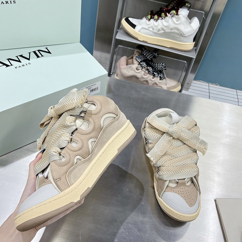 Lanvin Curb Leather Sneakers Beige