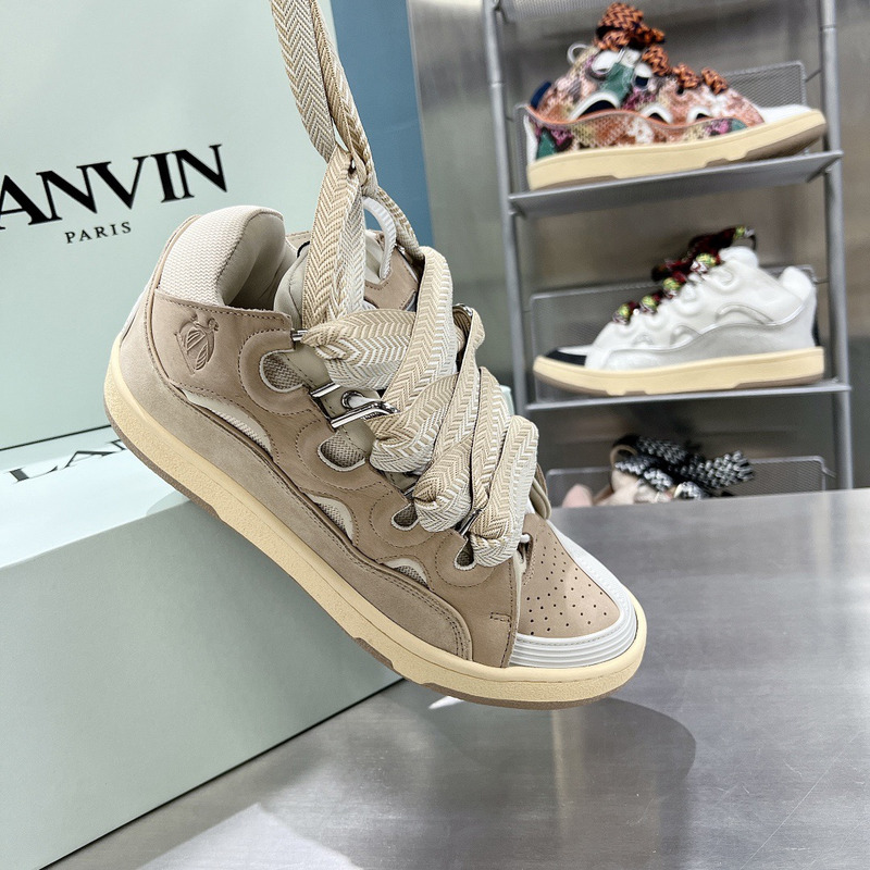 Lanvin Curb Leather Sneakers Beige