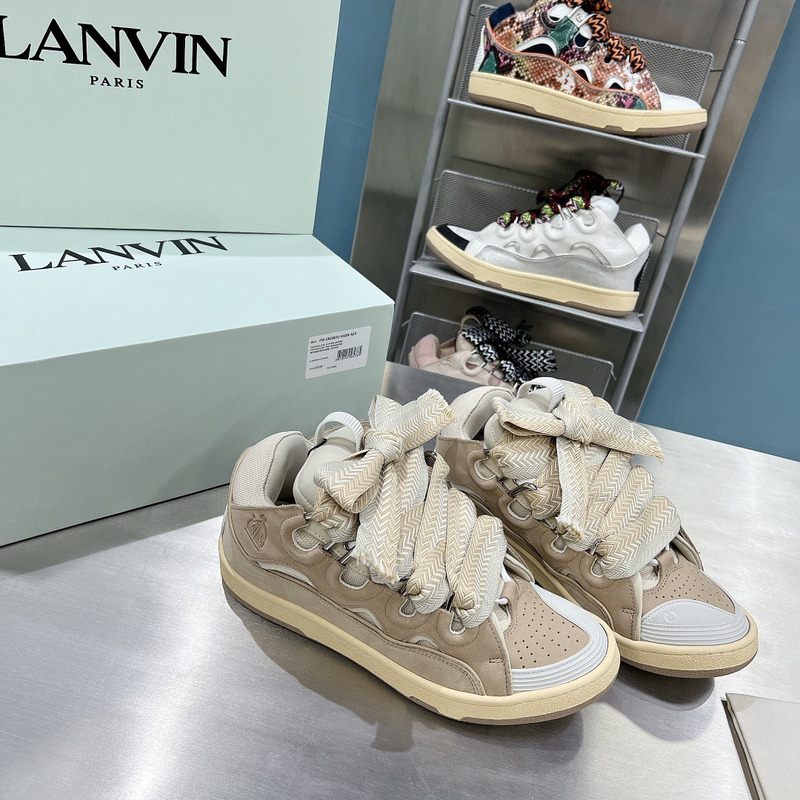 Lanvin Curb Leather Sneakers Beige