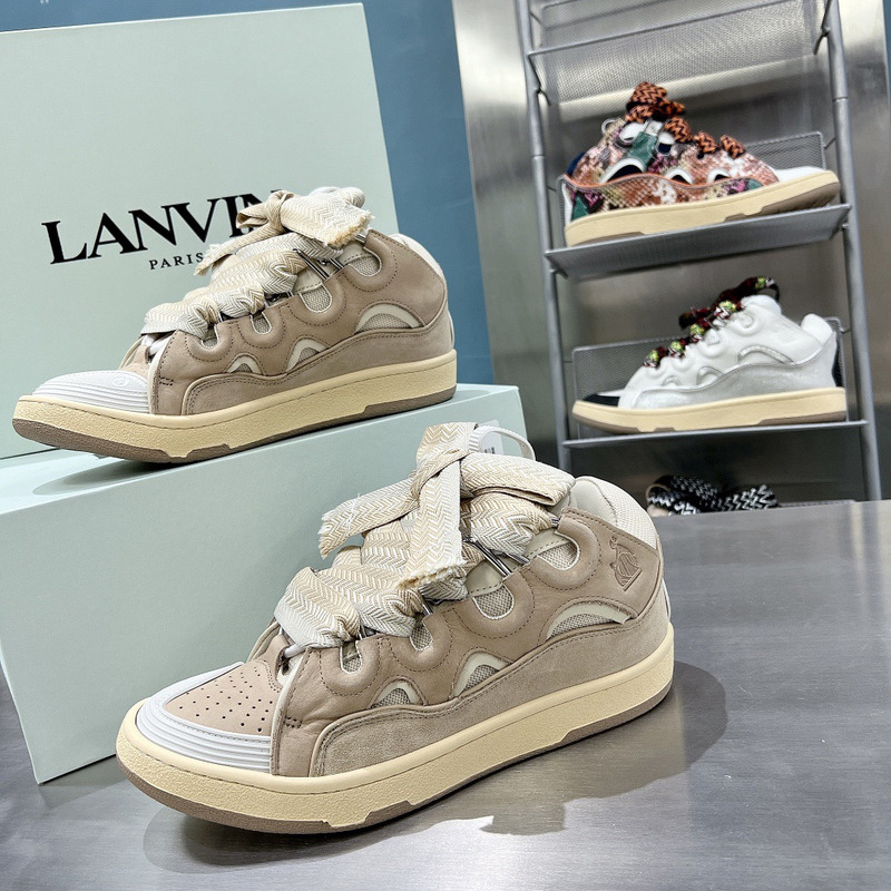 Lanvin Curb Leather Sneakers Beige