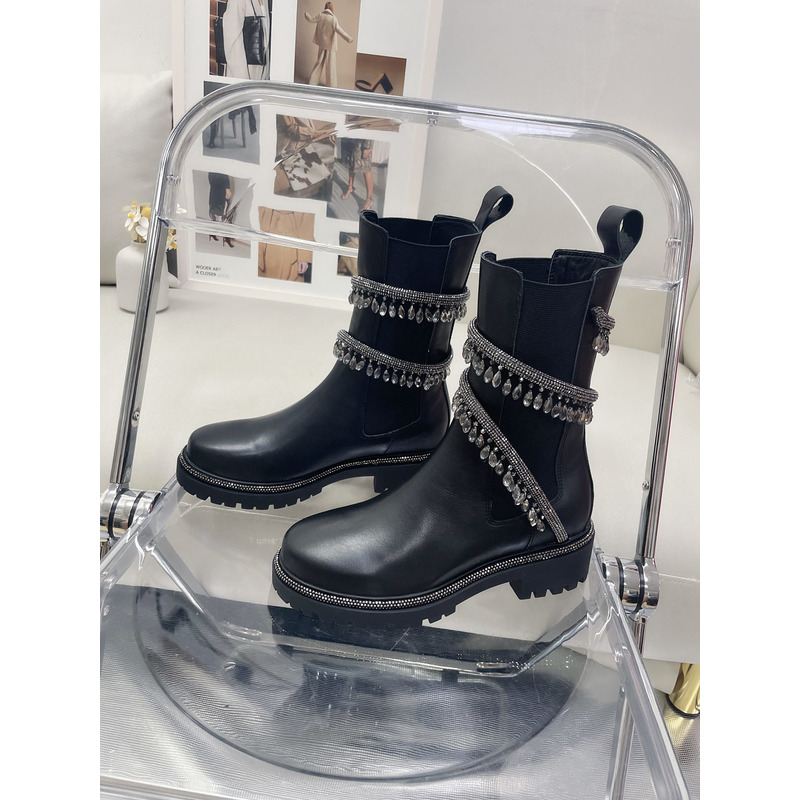 Rene Caovilla Chandelier Embellished Leather Boots Black