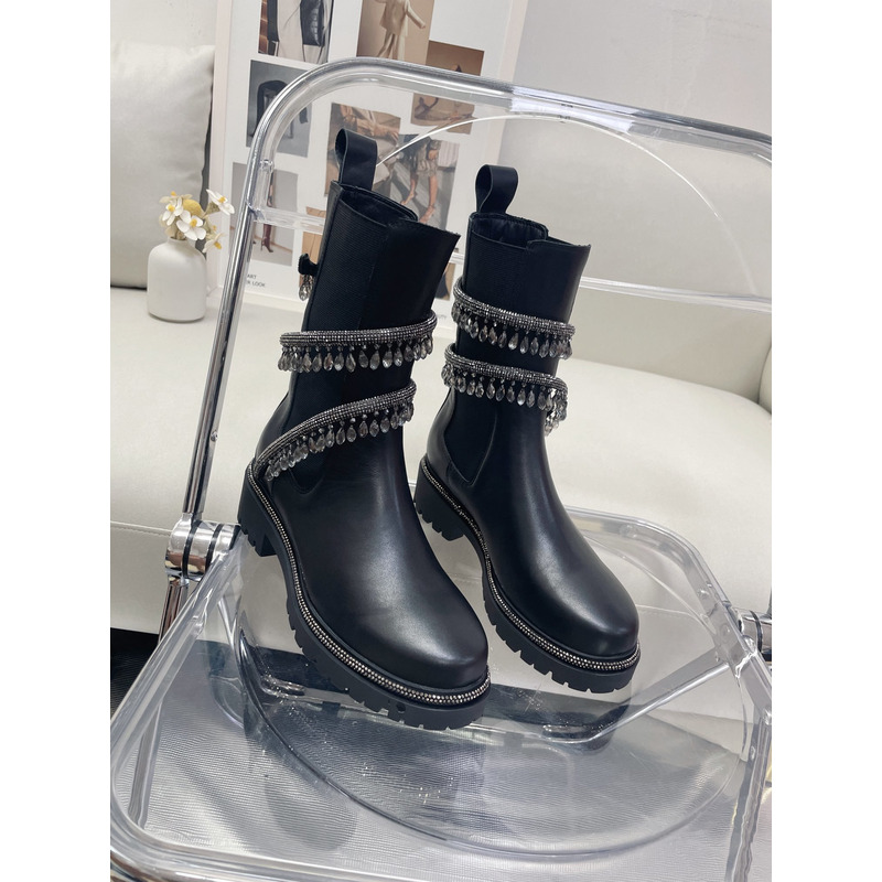 Rene Caovilla Chandelier Embellished Leather Boots Black