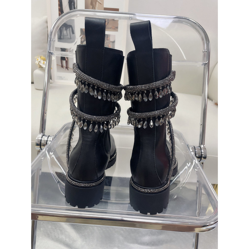 Rene Caovilla Chandelier Embellished Leather Boots Black