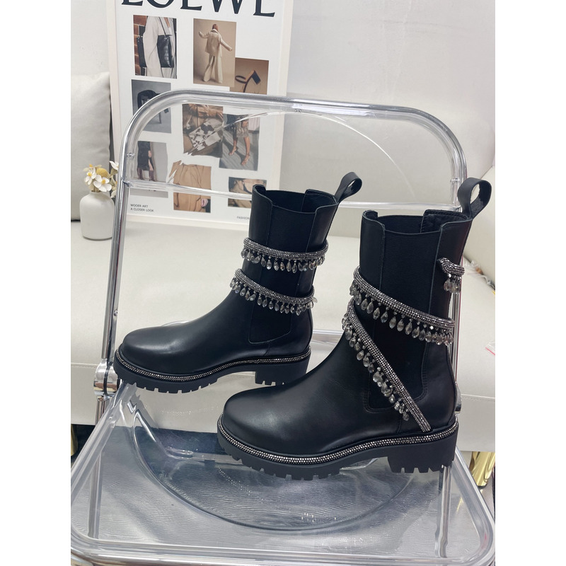 Rene Caovilla Chandelier Embellished Leather Boots Black