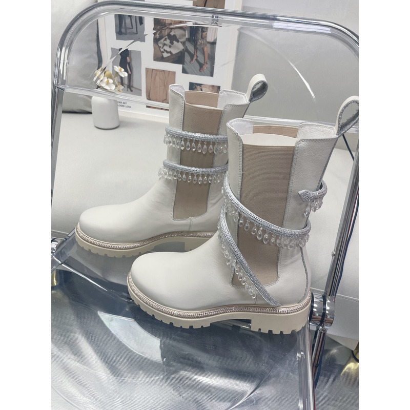 Rene Caovilla Chandelier Embellished Leather Boots White