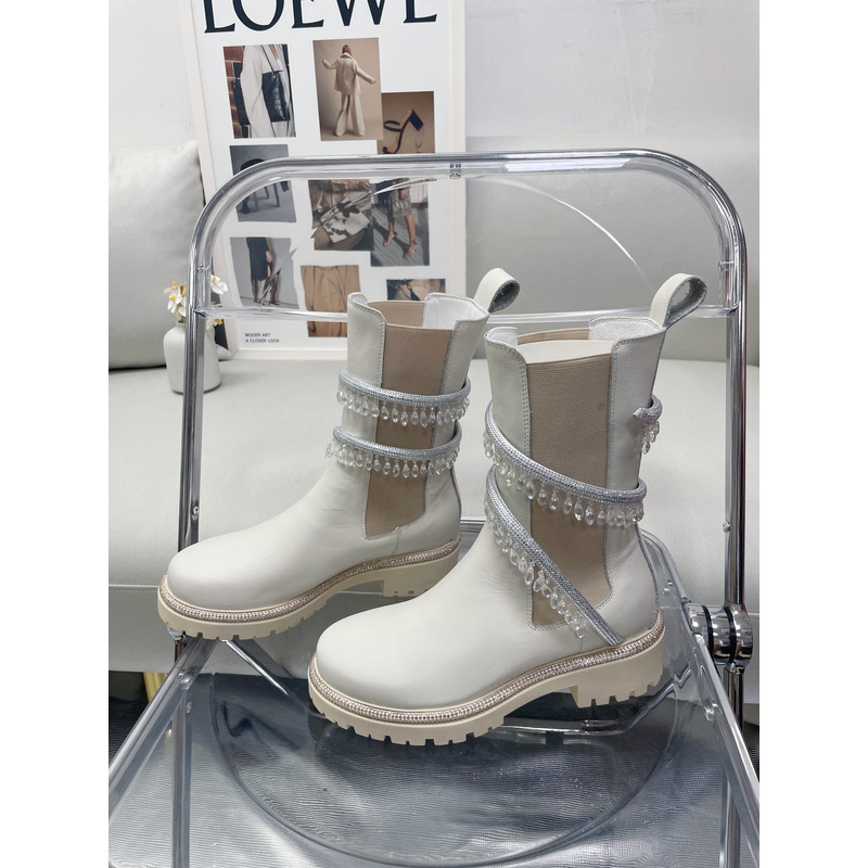 Rene Caovilla Chandelier Embellished Leather Boots White