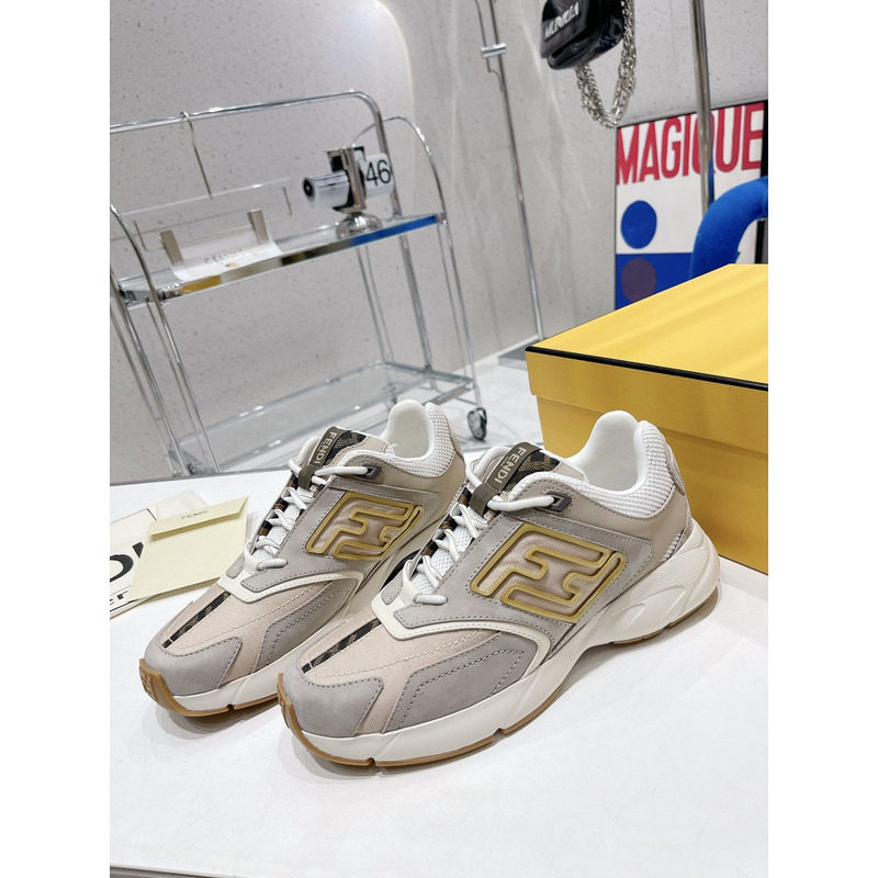 F**di faster trainers nubuck leather low-tops beige