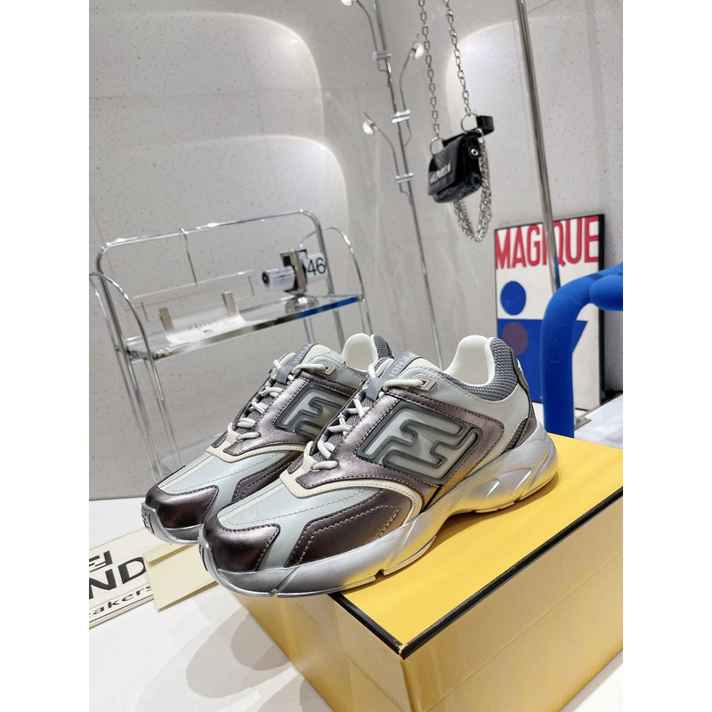 F**di faster trainers nylon sneakers silver grey