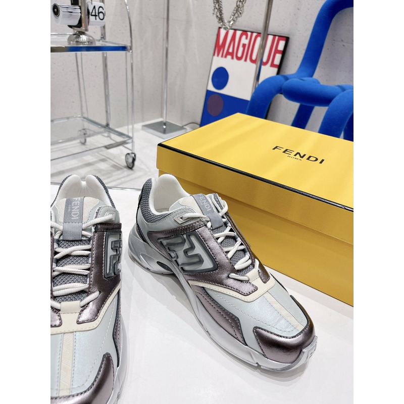 F**di faster trainers nylon sneakers silver grey