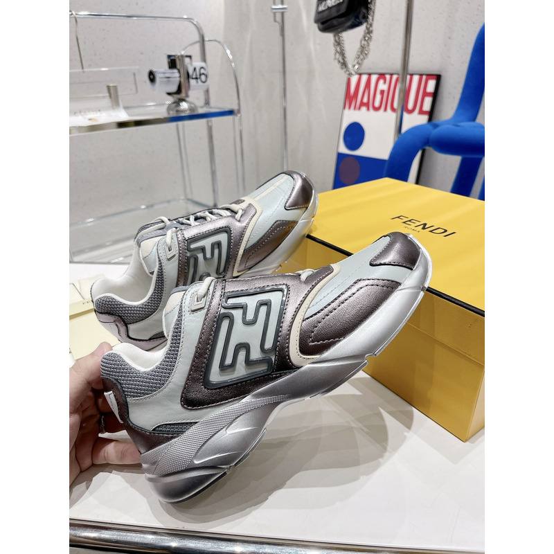 F**di faster trainers nylon sneakers silver grey