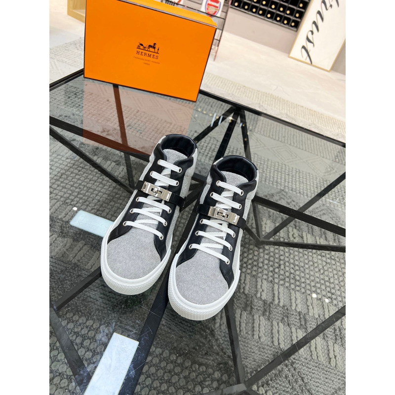 H**mes kelly day high-top sneakers gray&black/silver