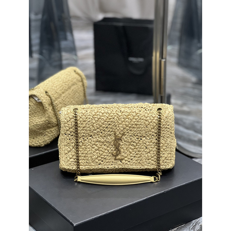 Saint Laurent Jamie Flat Shoulder Bag Crochet Raffia Beige