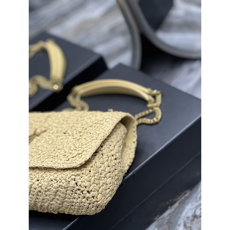 Saint Laurent Jamie Flat Shoulder Bag Crochet Raffia Beige