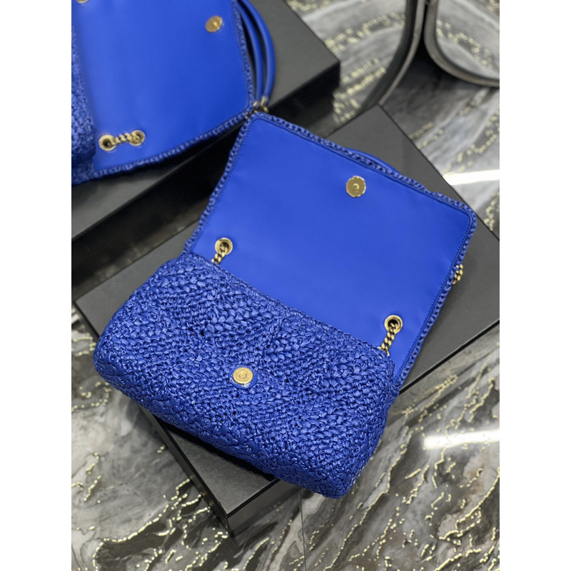 Saint Laurent Jamie Flat Shoulder Bag Crochet Raffia Blue