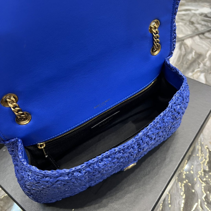 Saint Laurent Jamie Flat Shoulder Bag Crochet Raffia Blue