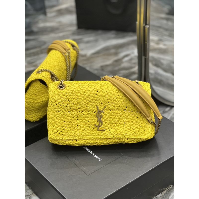 Saint Laurent Jamie Flat Shoulder Bag Crochet Raffia Yellow