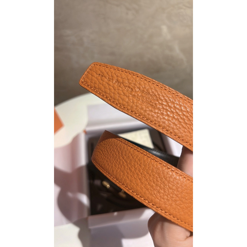 H**mes golden logo leather belt brown