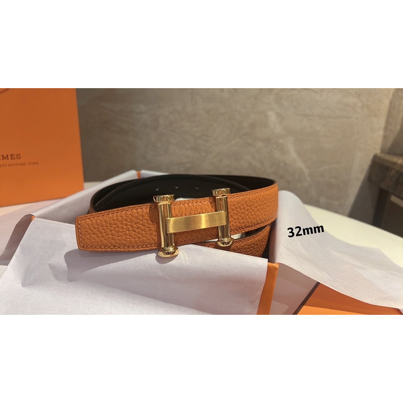 H**mes golden logo leather belt brown