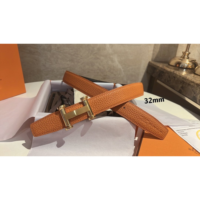 H**mes golden logo leather belt brown