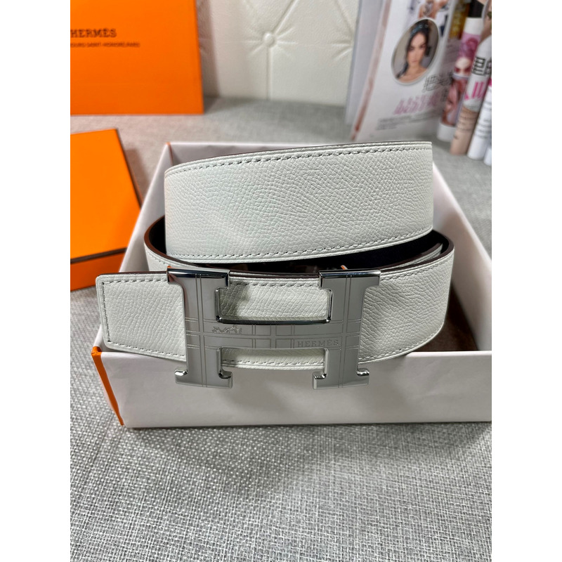 H**mes buckle h reversible belt white 42mm