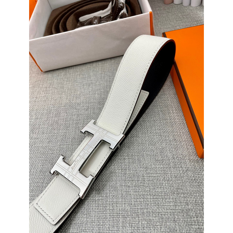 H**mes buckle h reversible belt white 42mm