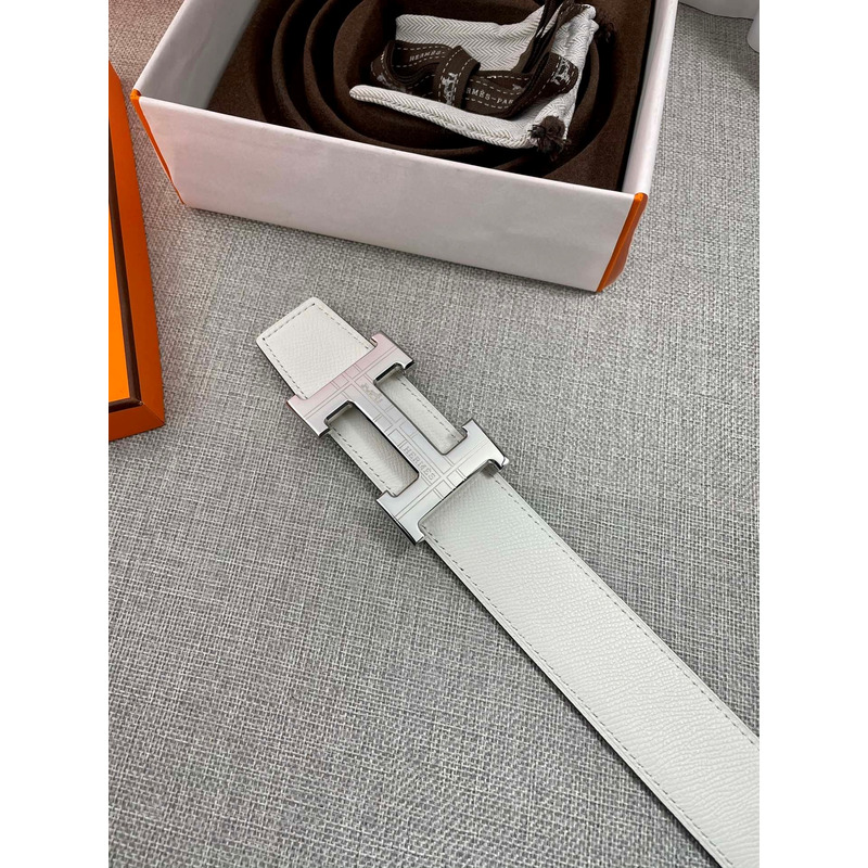 H**mes buckle h reversible belt white 42mm