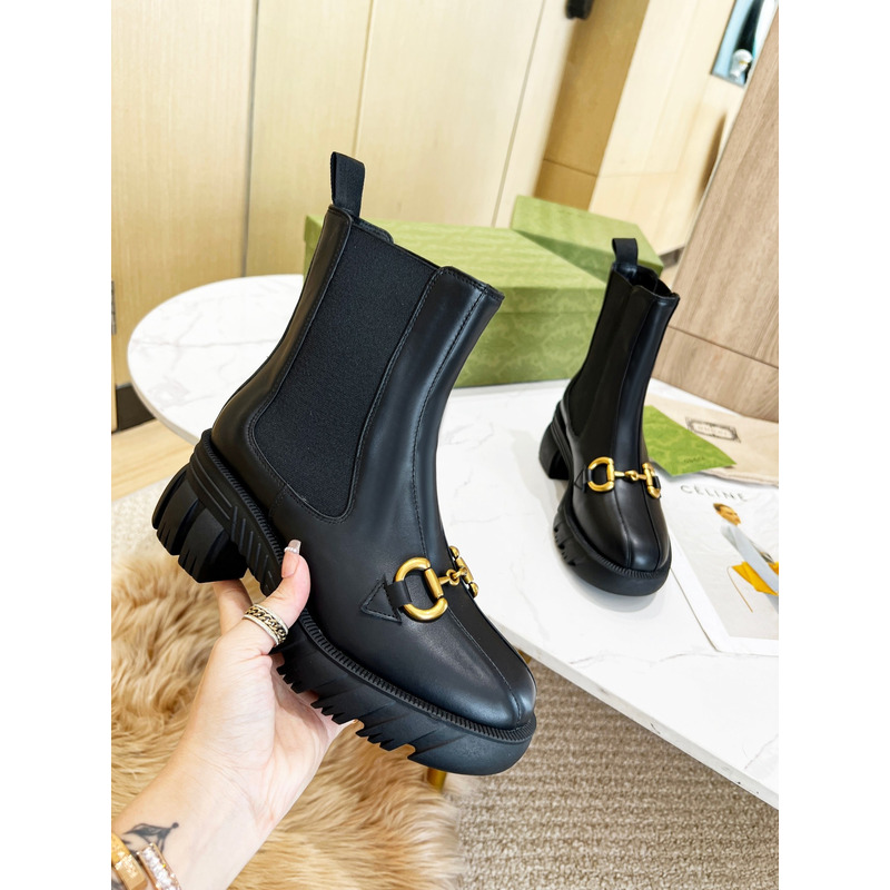 G*u*i leather horsebit boots black