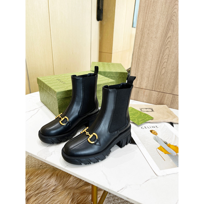 G*u*i leather horsebit boots black