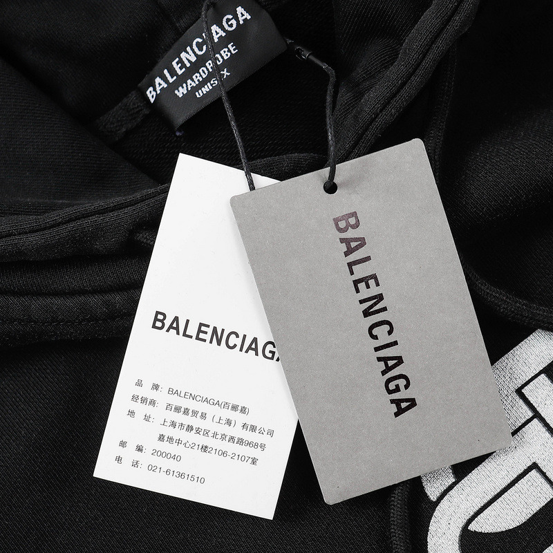 Ba*len*cia*ga bb white logo hoodie black