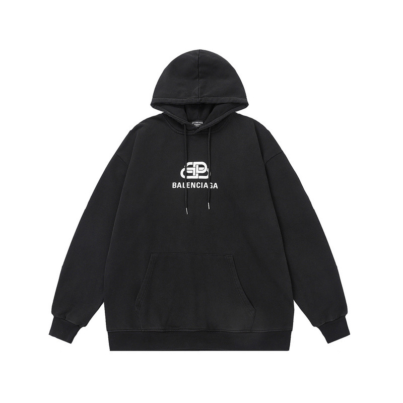 Ba*len*cia*ga bb white logo hoodie black