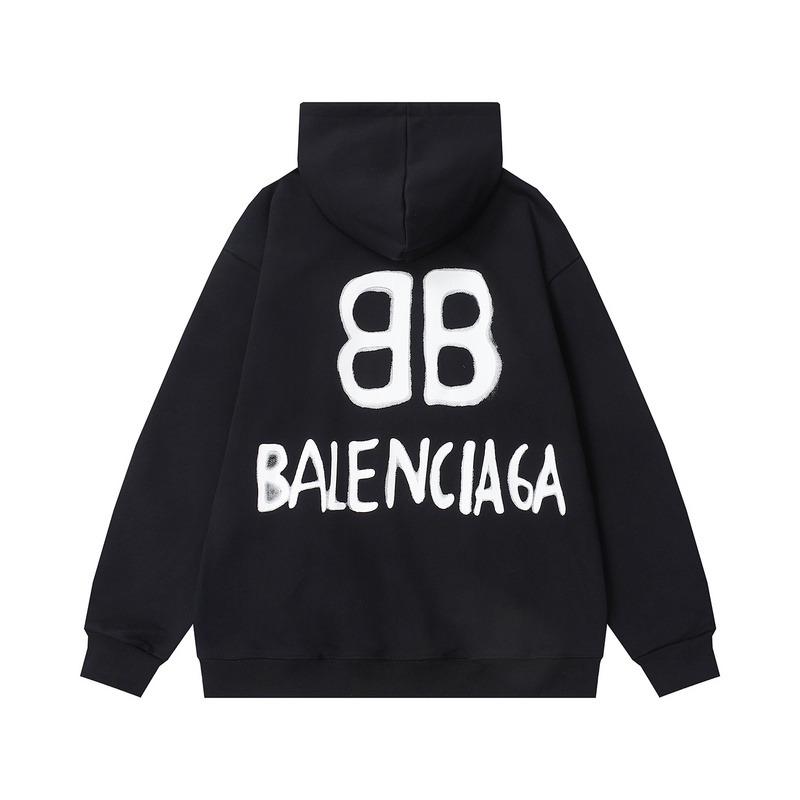 Ba*len*cia*ga white logo hoodie black