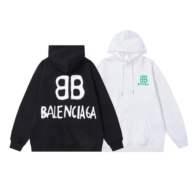 Ba*len*cia*ga white logo hoodie black