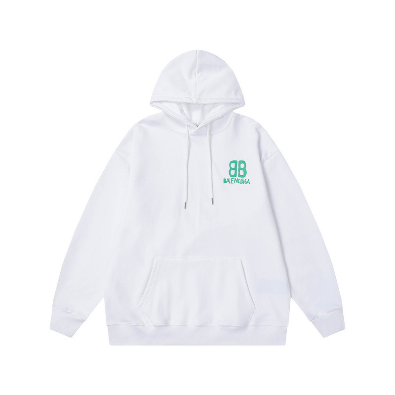 Ba*len*cia*ga green logo hoodie white