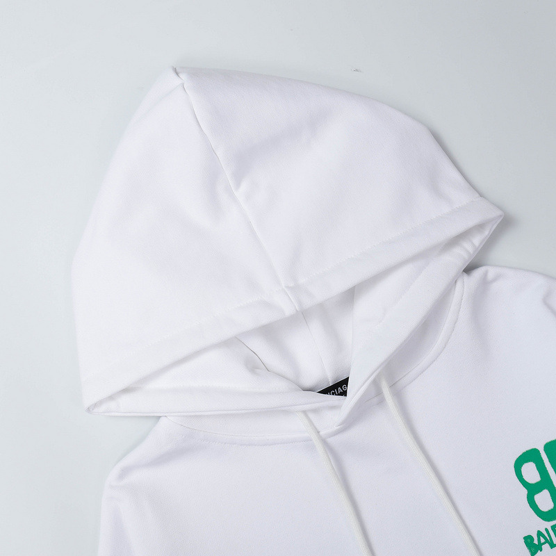 Ba*len*cia*ga green logo hoodie white