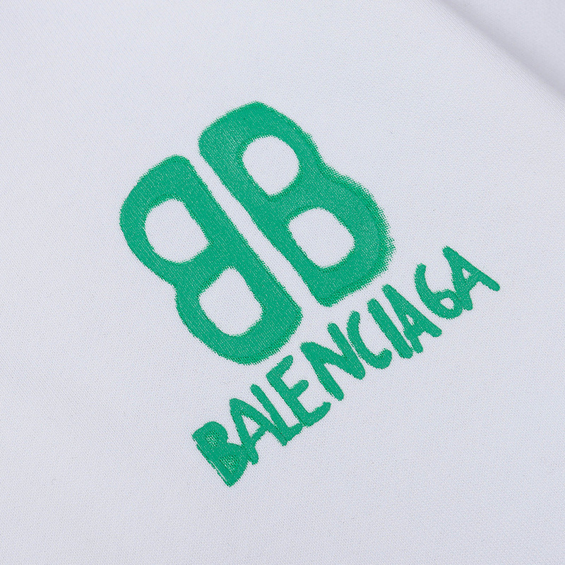 Ba*len*cia*ga green logo hoodie white