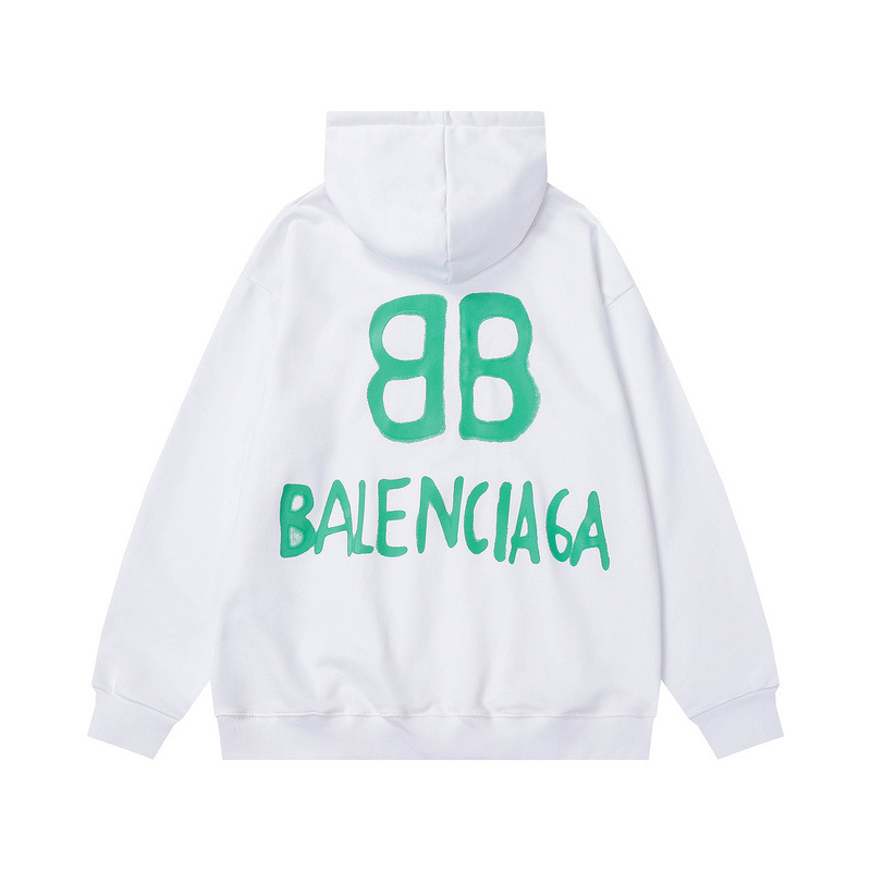 Ba*len*cia*ga green logo hoodie white