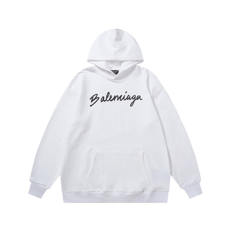 Ba*len*cia*ga script logo oversized popover hoodie white