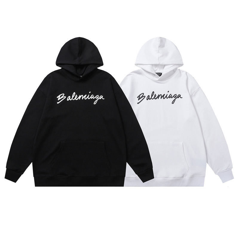 Ba*len*cia*ga script logo oversized popover hoodie white