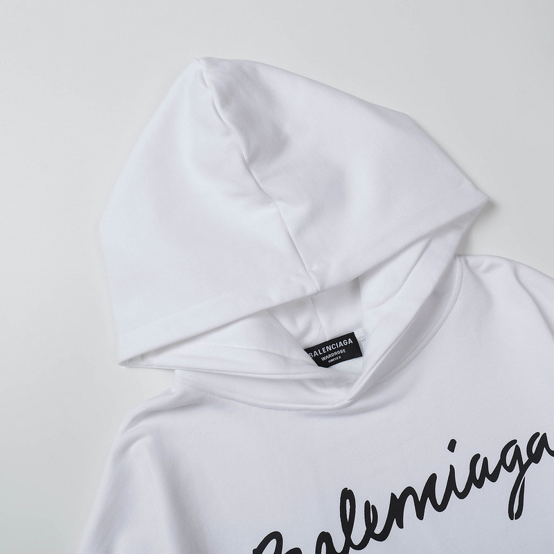 Ba*len*cia*ga script logo oversized popover hoodie white