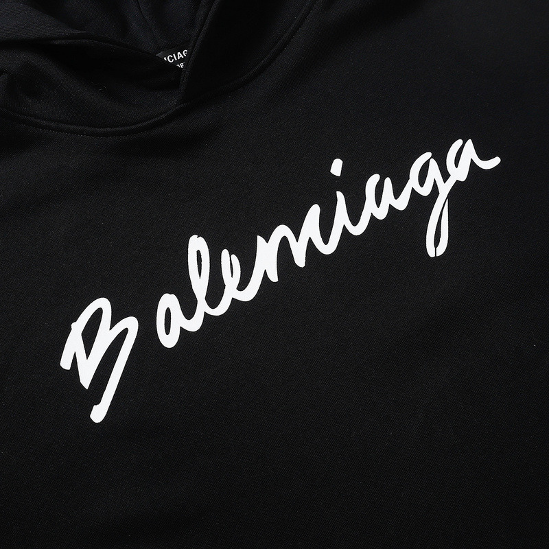 Ba*len*cia*ga script logo oversized popover hoodie black