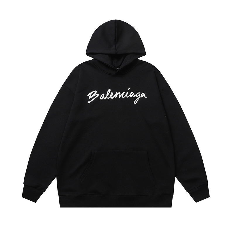 Ba*len*cia*ga script logo oversized popover hoodie black