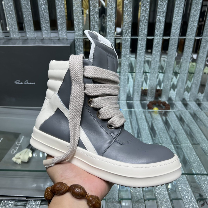 Rick Owens Strobe Geobaskets High-Top Sneakers Grey and White