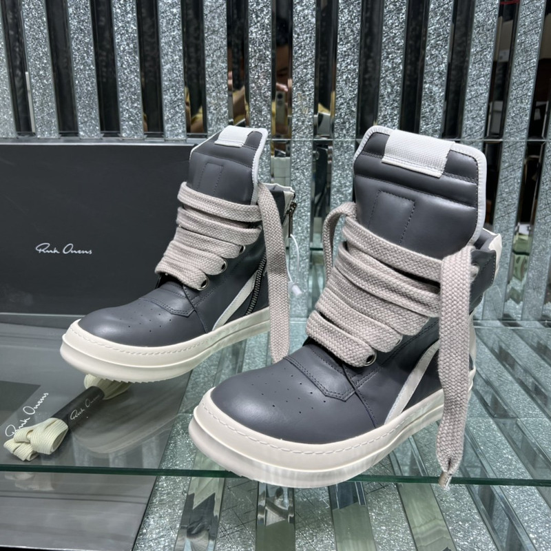 Rick Owens Strobe Geobaskets High-Top Sneakers Grey and White