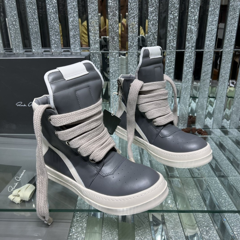 Rick Owens Strobe Geobaskets High-Top Sneakers Grey and White